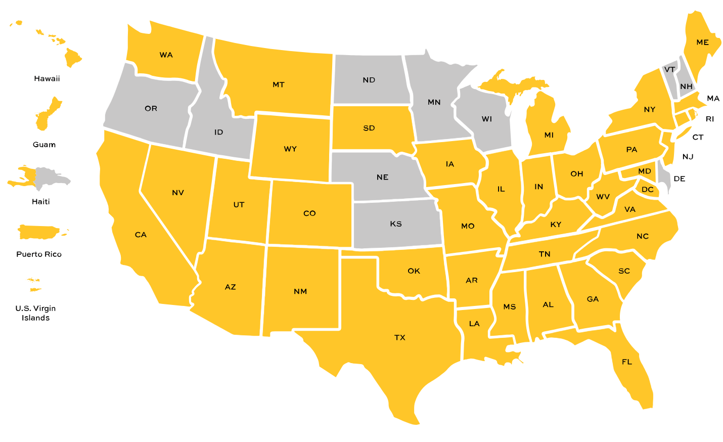 Map of Macro disaster response experience across the United States