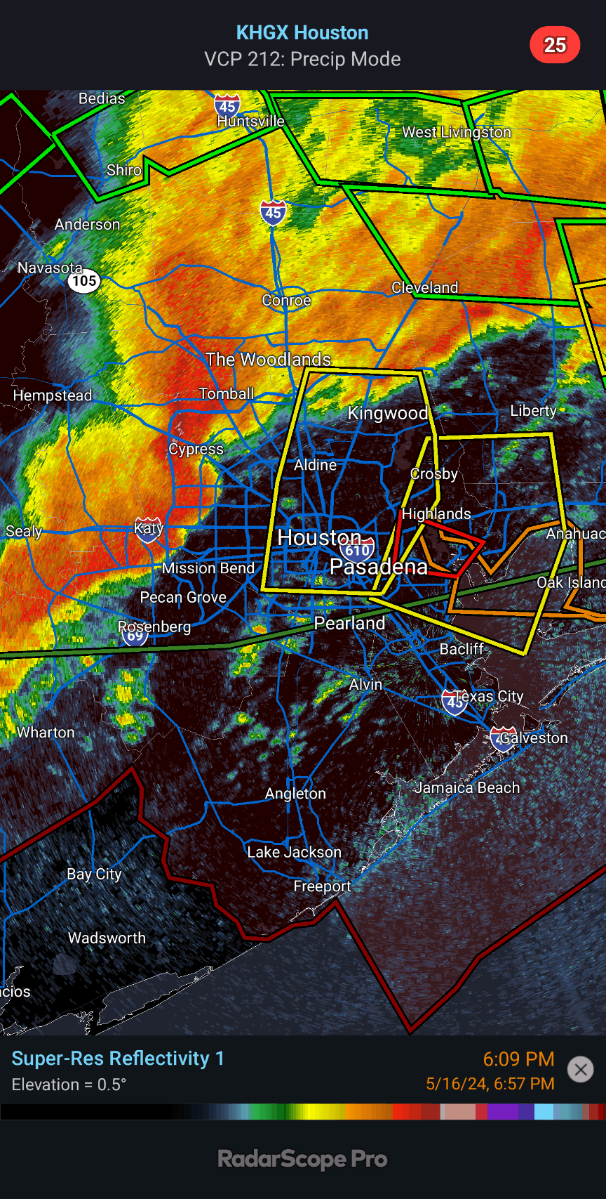 KHGX - Super-Res Reflectivity 1, 6_55 PM